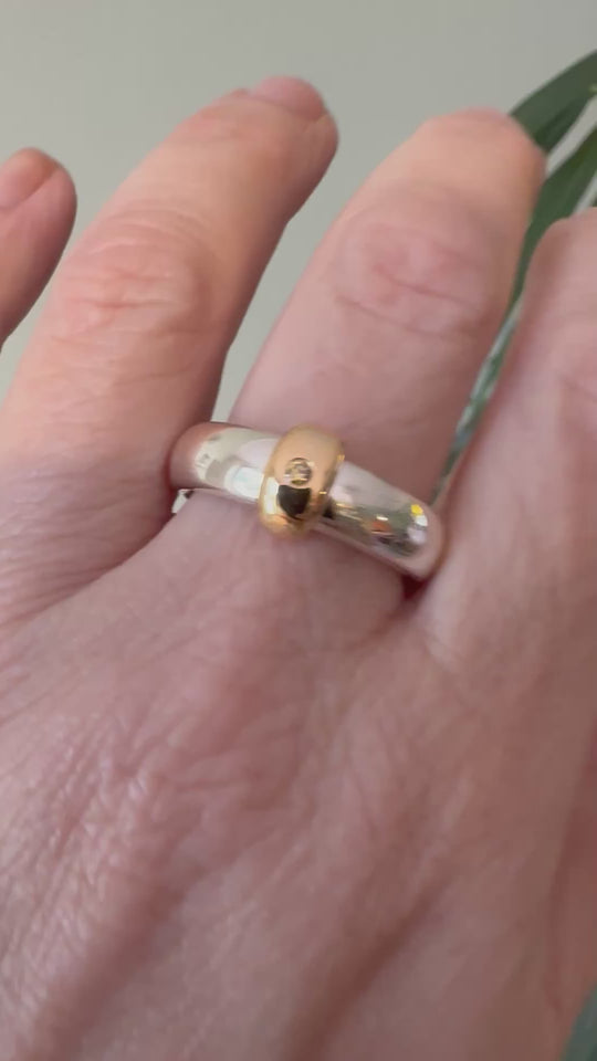 Långrund silver/guld med gul diamant